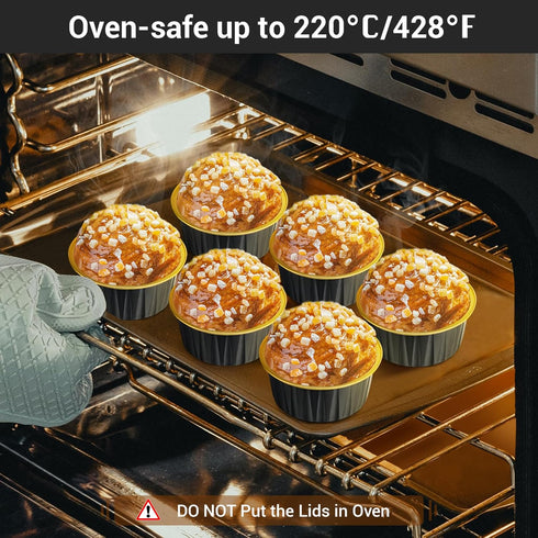 EUSOAR Ramekins with Lids, 25pcs 5oz Cupcake Liners Aluminum Foil Baking Dessert Cups Holders, Mini Muffin Creme Brulee Disposable Ramekins Cheese...