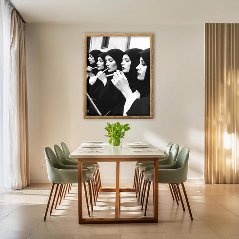 Posterizer 1 pcs-black and white photo art-nuns smoking cigarettes 3-Photography Art-Retro Art-Decorations for Bedroom, Office, Living Room - unfr...
