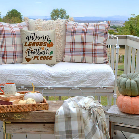 Fall Means Football Y'all Decorative Throw Pillow Cover Set of 4, Autumn Leaves Football Please Quote Cushion Case Decor, Rugby Sport Helmet Pumpk...