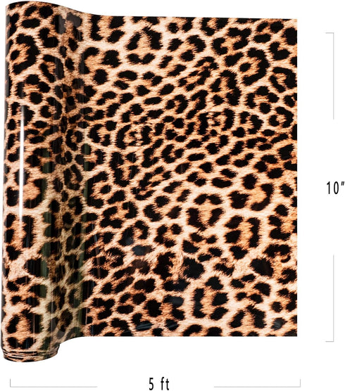 Leopard Print Heat Transfer Vinyl HTV Roll 10''x 5 FT,Iron-On PU Adhesive Vinyl for T-Shirts,Cheetah Pattern HTV Compatible with All Cutters (Leop...