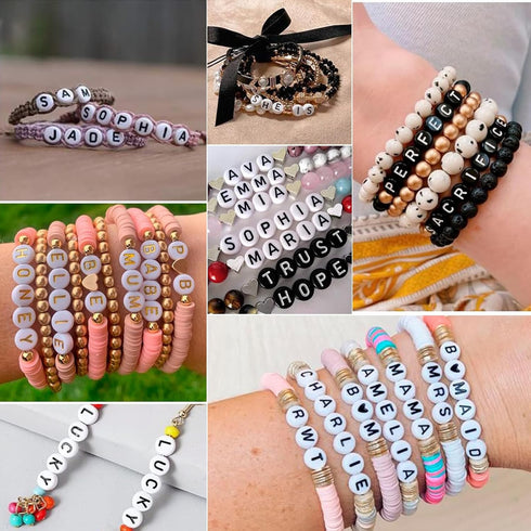 Amaney 1500 Pieces 6 Colors 4x7mm Round Acrylic Alphabet Letter Beads A-Z Mixed and Crystal Line for Jewelry Making...