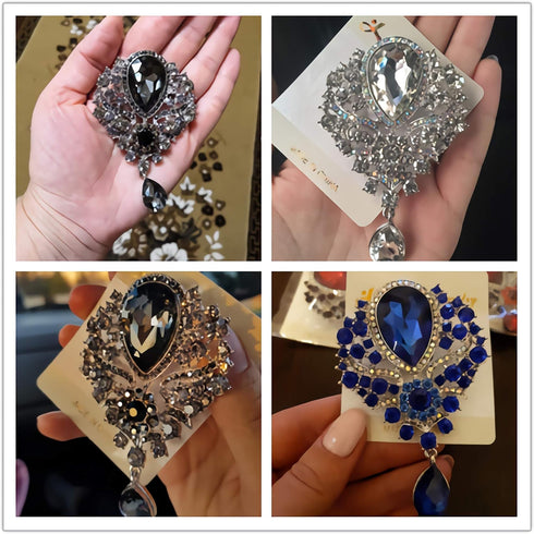 Wedding Bridal Big Crystal Rhinestone Bouquet Brooch Pin for Women (light blue)...