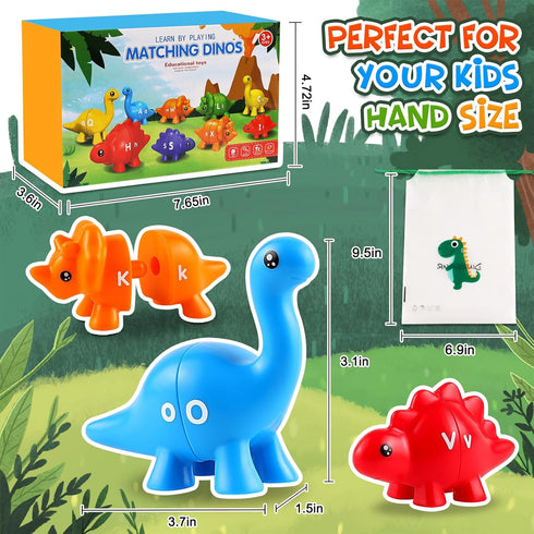 LOOIKOOS Matching Letters Fine Motor Toy,Double-Sided ABC Dinosaur Alphabet Match Game with Uppercase Lowercase, Educational Preschool Montessori ...