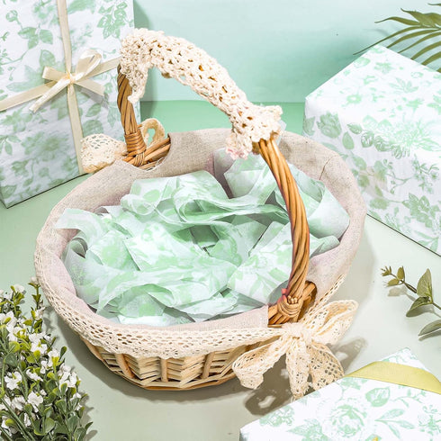 Whaline 100 Sheets Elegant Floral Tissue Paper Green Flower Gift Wrapping Paper Decorative DIY Art Craft Tissue Paper for Spring Wedding Birthday ...