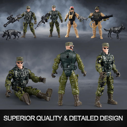 US Army Men Action Figures Play Set,Toy Soldiers with Military Weapons Accessories for Kids Boys...