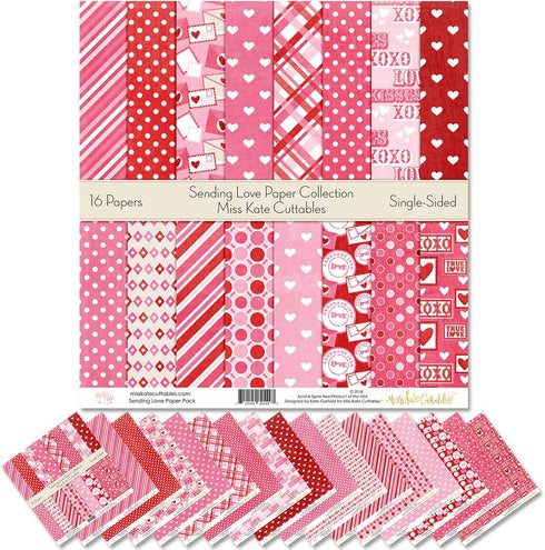 Pattern Paper Pack - Sending Love - Scrapbook Premium Specialty Paper Single-Sided 12"x12" Collection Includes 16 Sheets - by Miss Kate Cuttables...