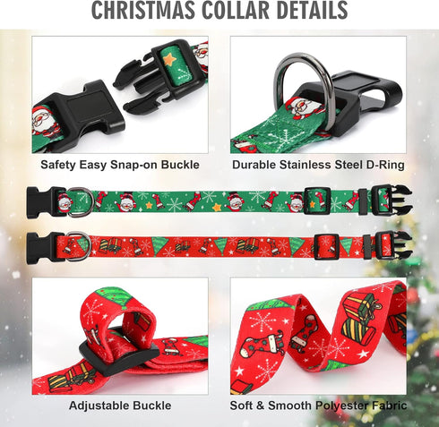WHIPPY Christmas Dog Collar, Dog Christmas Collars with Santa and Christmas Tree Pattern Adjustable Christmas Boys Girls Dog Collar with Safety Pl...