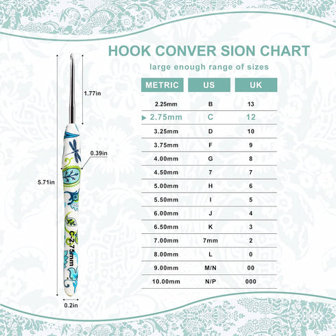 2.75mm Looen Crochet Hook, Ergonomic Handle for Arthritic Hands, Soft Rubber Grip Extra Long? Knitting Needles for Crochet Beginners, Knitting Ent...