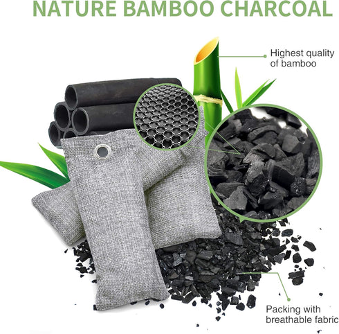 6 Pack Bamboo Charcoal Air Purifying Bag, Activated Charcoal Bags Odor Absorber, Moisture Absorber, Natural Car Air Freshener, Shoe Deodorizer, Od...