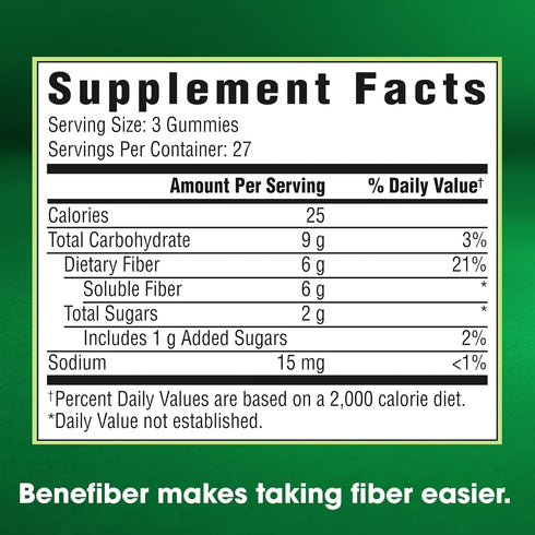 Benefiber Prebiotic Fiber Supplement Gummies for Digestive Health, Assorted Fruit Flavor - 81 Count...