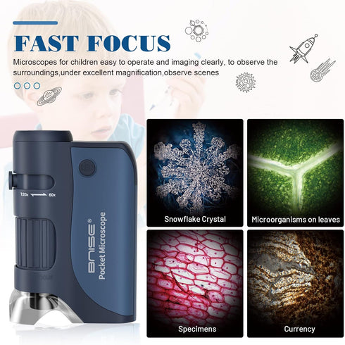 Pocket Microscope 60X-120X, Portable Handheld Microscope for Kids, Mini Microscope with 5pcs Microscope Slides for Learning, Education and Explori...