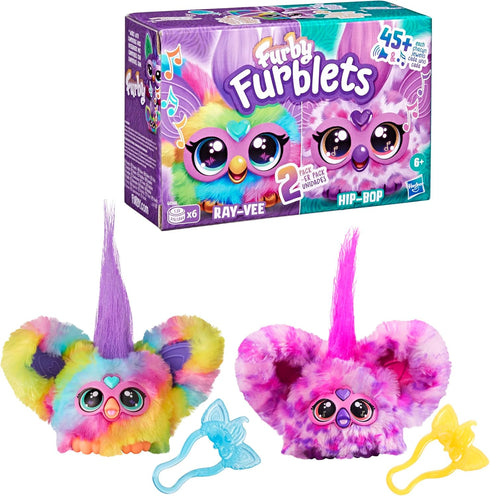Furby Furblets 2-Pack, Mini Friends Ray-Vee & Hip-Bop, 45+ Sounds Each, Music & Furbish Phrases, Electronic Plush Toys, Rainbow & Pink/Purple, Age...