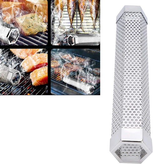 Pellet Smoker Tube, 12.2'' Stainless Steel Bbq Pellet Tube Cold Hot Smoking Portable Smoke Generator for Any Grill Smoker Not Roll on Grill...