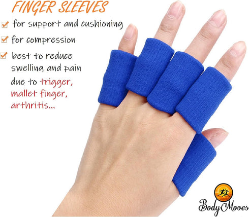 BodyMoves Finger Brace Splint Sleeve Thumb Support Protector Cushion Pressure Safe Elastic Breathable Stabilizers (Aqua Blue)...