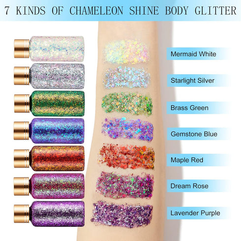 Holographic Body Glitter Gel for Face, Body, Nail, Super Long Lasting Waterproof Quick Dry Liquid Chunky Glitter Eyeshadow for Rave Festival Party...
