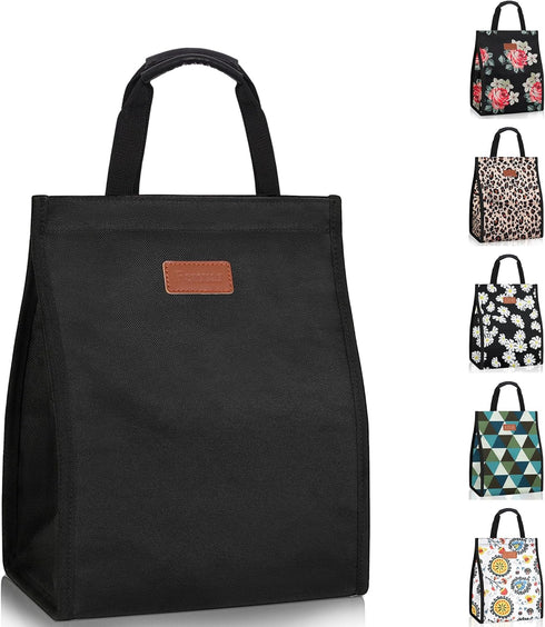 Lunch Bags for Women Insulated Reusable Lunch Tote with Internal Pocket, Adult Lunch Tote bag for Work (Black...