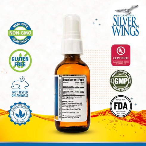 Natural Path Silver Wings Colloidal Silver Liquid - Daily Immune Support Supplement - 50ppm (250mcg) - 2oz Spray...