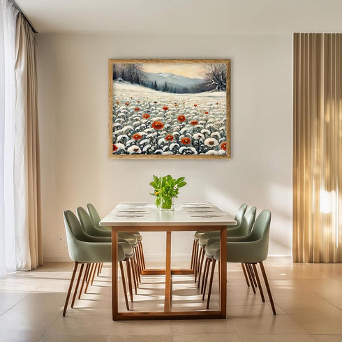 Posterizer 1 pcs-snowy winter flowers scene in oil painting style-1-Landscape & Nature Art-Floral & Botanical Art- Dining Room Decor- unframed wal...