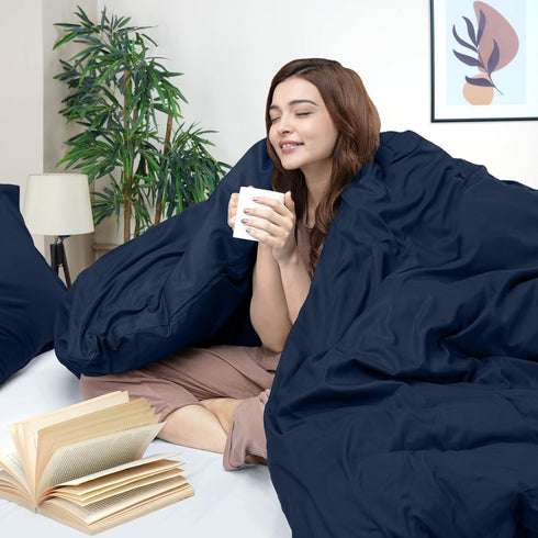Utopia Bedding Duvet Cover Queen Size - 3 Piece with Zipper Closure - 1 Comforter Cover 90X90 Inches & 2 Pillow Shams 20X26 Inches (Navy) Comforte...