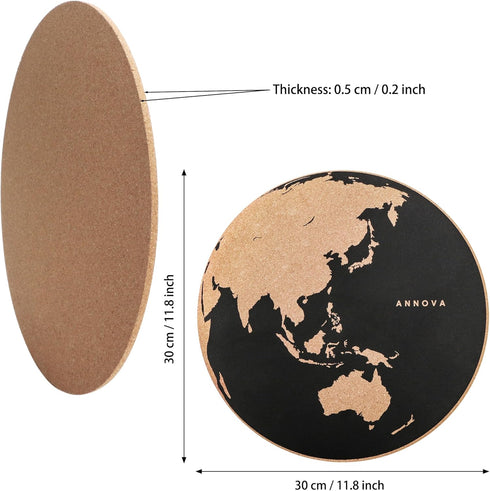 ANNOVA World Map Notice Board 3pcs Pack 12-Inch Cork Memo Board Stick-On Mounting Non-Residue, Pinnable, Pinboard (Cork Brown, 12 Inch)...