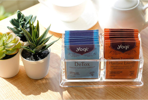 Tea Bag Organizer Holder Caddy Small for Sugar Packet Coffee Condiment Storage Clear Acrylic for Kitchen Pantry Cabinet Airbnb Countertop Tabletop...