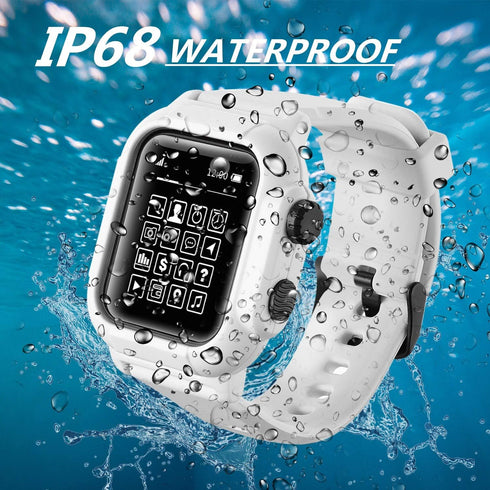 Compatible with for Apple Watch Band Case 42mm 44mm Series 5/4/3, IP68 Waterproof Case with Soft Silicone Band and Anti-Scratch Protector, 360°Pro...