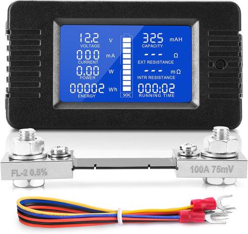 DC Multifunction Battery Monitor Meter, 0-200V 0-100A LCD Display Digital Current Multimeter Voltmeter Ammeter for Cars Rv Solar System...