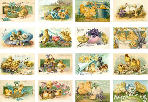 Decoupage Paper Pack (21 Sheets 6"x8") Cute Little Easter Chicks and Flowers FLONZ Vintage Styled Easter Cards Pictures for Decoupage, Craft and S...