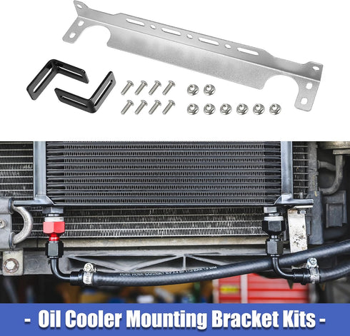 X AUTOHAUX Universal Oil Cooler Mounting Bracket Kit 330mm Aluminum Alloy Engine Oil Cooler Radiator Adapter Kit Oil Cooler Bracket Kit Silver Ton...