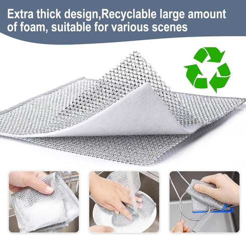 14 Pcs New Upgrade Thicken Steel Wire Dishcloth,Double-Layer Steel Wire Cleaning Cloth,Powerful Cleaning Non-Scratch Wire Dishcloth Rag for Cookwa...