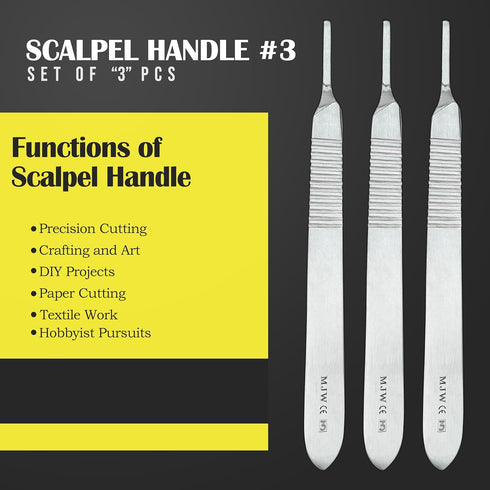 Scalpel Handle No.3 - Set of 3 Pcs Stainless Steel Crafting Handle No.3 Ideal for Wood Art, Card Making, Grafting, Sculpting and Dermaplaning...