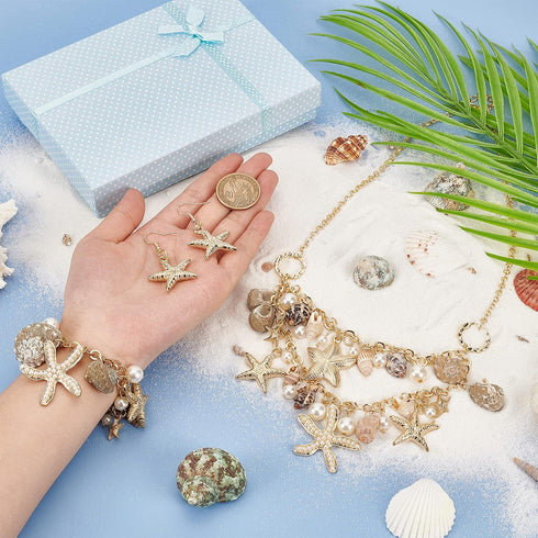 PH PandaHall 3 in 1 Mermaid Jewelry Set Sea Shell Starfish Jewelry Pearl Bib Statement Chunky Mermaid Tail Necklace Bracelets Shell Earrings Summe...