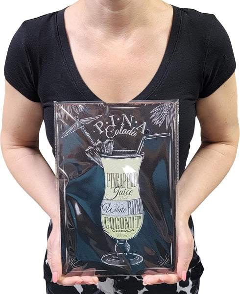 8" x 12" Popular Cocktails and Drink Bar Mix Recipes Menu for Bartenders on Metal Tin Sign Wall Decor Plaque Poster (PINA COLADA)...
