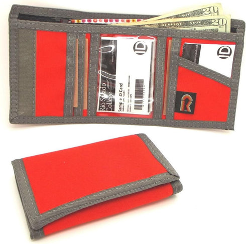 Trifold Wallet w/Inside ID. Hook n Loop Closure. Made in USA (Bright Orange w/Foliage Trim)...