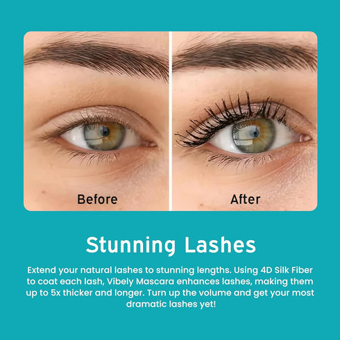 Vibely Mascara (Official) Lash Cosmetics - Dual Brushes for Longer, Thicker, Natural Looking Eyelashes - Waterproof and Long-Lasting by Invisilift...