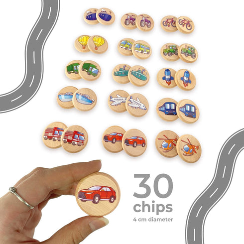 Ulanik Transport Matching Memory Game for Toddlers Age 3 + Year Old Preschool Wooden Board Games for Kids 4-8 Learning & Education Toys — 30 chips...