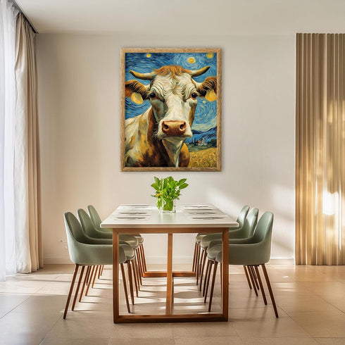 Posterizer 1 pcs- beautiful cow with starry night inspired background-Art for Animal Lovers-Gift for Art Lovers-Living Room Bedroom Decor- unframe...