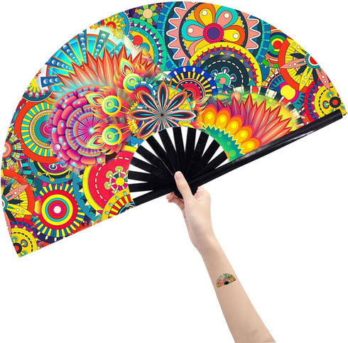 Amajiji Large Folding Hand Rave Fan Popping Fan for Line Dancing Clacking Fans for Boots On The Ground Dance,Party,Decoration,Festival (Dream ?low...