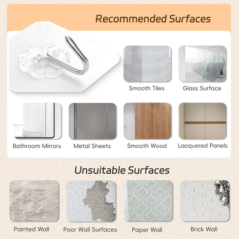 Mlici 24 Pack Clear Self-Adhesive Wall Hooks, 30lbs Heavy-Duty Sticky Hooks for Kitchen Bathroom, Without Nails Reusable Utility Hooks for Hanging...