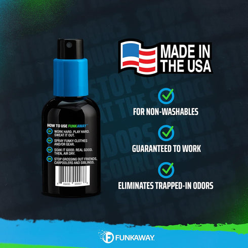FunkAway Odor Eliminator Spray for Shoes, Clothes and Gear, 3.4 oz., Non-Aerosol; Mini Size for Travel, Ideal for Gym Bag, Purse, Locker or Suitca...