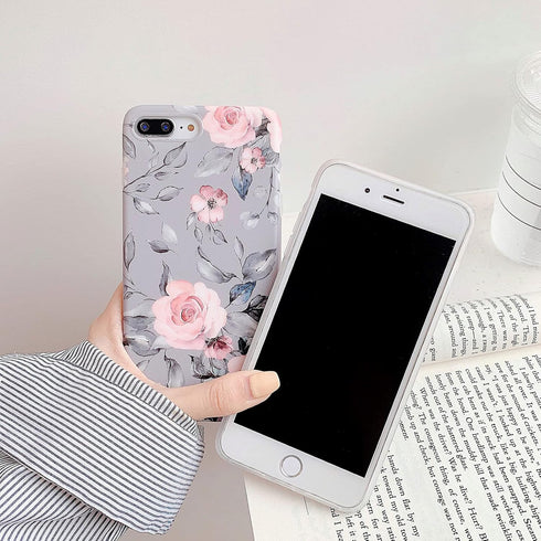 YeLoveHaw for iPhone 8 Plus / 7 Plus Case for Girls, Flexible Soft Slim Fit Full Protective Cute Phone Case Cover with Purple Floral and Gray Leav...