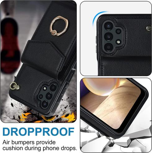 Asuwish Phone Case for Samsung Galaxy A32 5G 2021 6.5 inch Wallet Cover with Tempered Glass Screen Protector and RFID Blocking Ring Card Holder Ce...