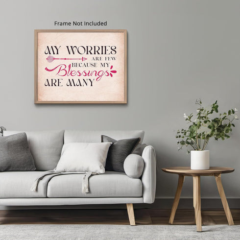 Posterizer 1 pcs-My Worries Are Few Blessings Are Many-Spiritual Saying-Quotes-Motivational & Inspirational Art-Gift for book lovers- unframed wal...