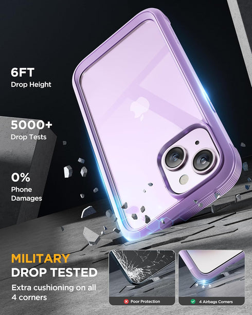 Miracase Glass Series Designed for iPhone 14 Case 6.1 inch, 2023 Upgrade Full-Body Clear Bumper Case with Built-in 9H Tempered Glass Screen Protec...