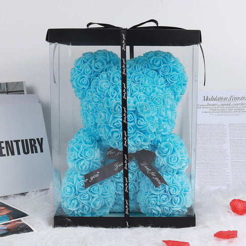 RECUTMS Artificial Rose Bear Flowers Rose Teddy Bear 10 inch Wedding Party Decoration Box for Valentines Day Gift Mothers Day Anniversary Birthday...