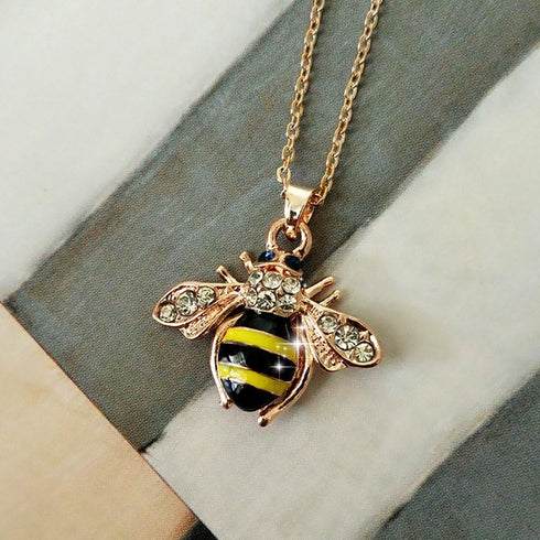 Elegent Crystal Yellow Little Bee Colored Glaze Drip Honey Bee Little Bumblebee Pendant Necklace...
