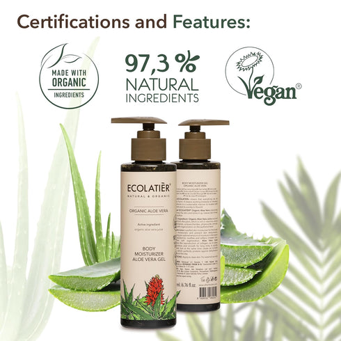 Organic Aloe Vera Body Moisturizer Gel, ECOLATIER - 97.3% Natural, Vegan aloe vera gel for face - Intensive Hydration & Skin Toning - 6.7 Fl Oz...