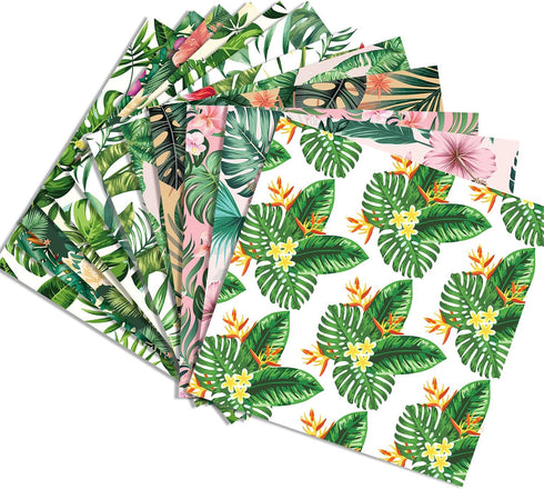 24 Sheets Tropical Plants Pattern Paper Set, 12"x12" Tropical Palm Leaves Patterned Cardstock Paper Tropical Flowers Scrapbooking Supplies Paper O...