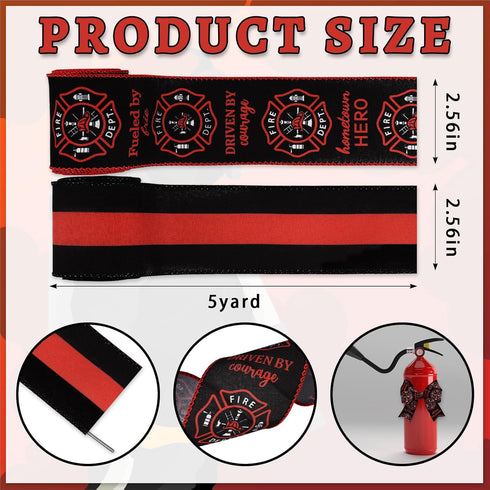 Patriotic Ribbon Firefighter Support Ribbon for DIY Crafts - Patriotic Black Red Burlap Wired Edge Ribbon for 4th of July,Memorial Day Wreath Bow,...
