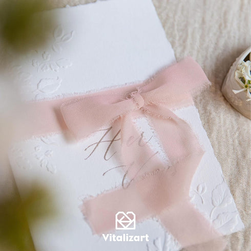 Vitalizart Blush Pink Chiffon Silk Ribbon 1" x 21Yd Fringe Fabric Eco-Friendly Package (3 Rolls *7Yd) for Wedding Invitations Bridal Bouquets Deco...
